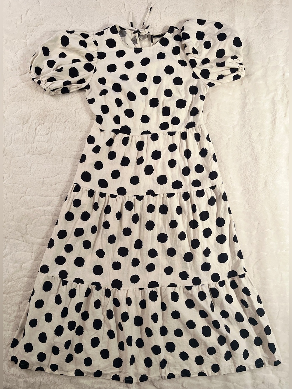 Boho Who What Wear Polka Dot Puff Sleeve Midi Dress with pockets size S
